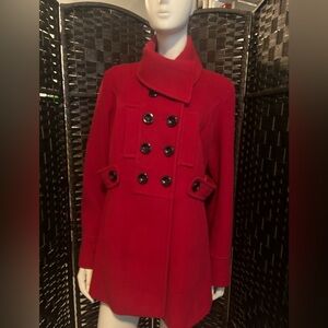 Lane Bryant red convertible neckline double breasted wool blend pea coat 14/16
